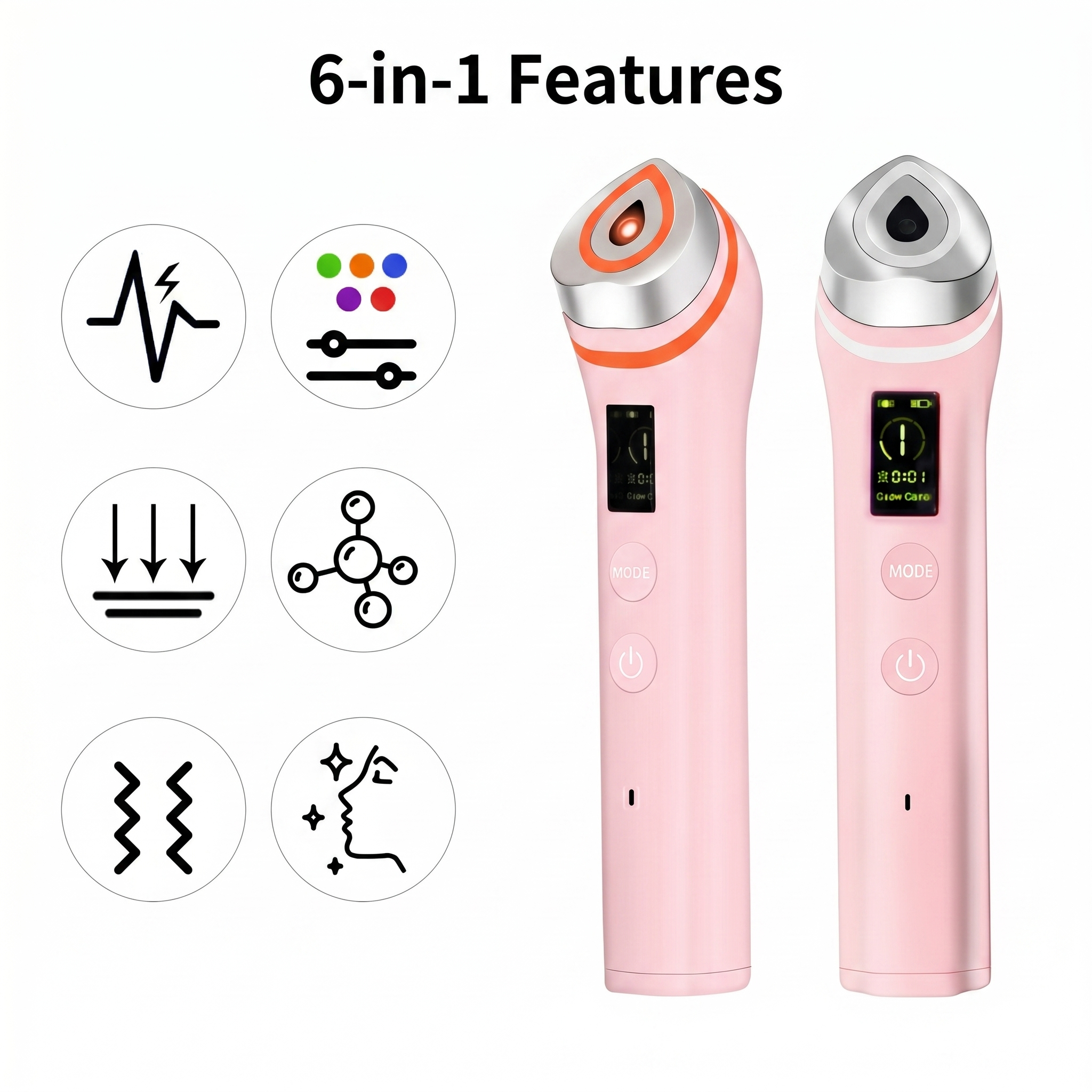 Pinkiou 6 in 1 LED Light Therapy Facial Massager