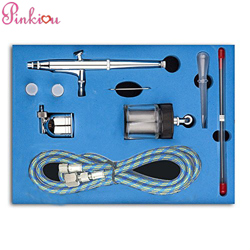 Pinkiou Airbrush Kit Large Capacity Cup Double-Action Trigger Air-Paint  0.3mm Needle Air Brush Spray.