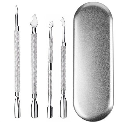 Cuticle-Pusher-Pinkiou-Double-End-Nail-Cuticle-Remover-Tool-Stainless-Steel-Manicure-Pedicure-Kit-4-Pcs-in-Tin-Box-0