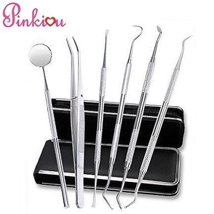 Dental-Hygiene-Kit-Pinkiou-Dental-Tools-Set-Stainless-Steel-Dentist-Use-Dental-Pick-Floss-Gum-Tools-Stainless-Steel-Tarter-Scraper-Tooth-Pick-Dental-Scaler-and-Tweezers-Oral-Mirror-Probe-Tool-0