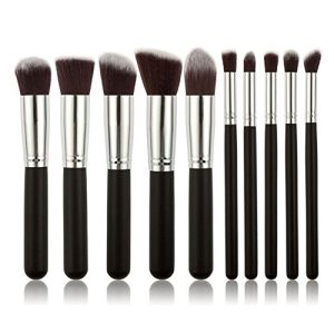 Pinkiou-10pcs-Makeup-brushes-Kit-Professional-Nylon-Hair-Make-Up-brush-set-white-wood-handle-Silver-ring-0