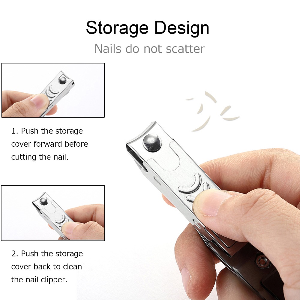 VANWIN Nail Clippers with Catcher, No Splash Fingernail Toenail Clippers  with Sharp Curved Blade and Glass Nail File, Wide Jaw Opening Stainless  Steel