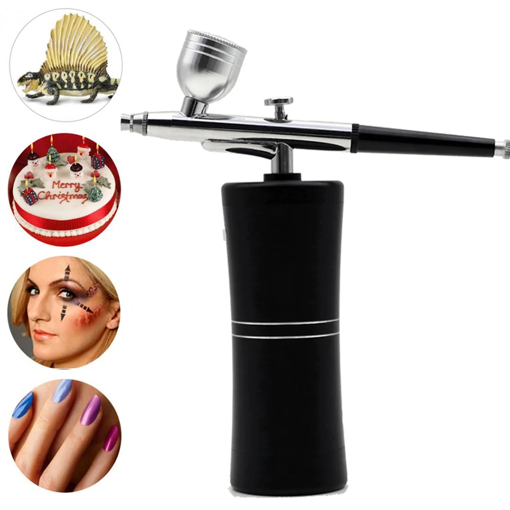 Pinkiou Rechargeable Portable Makeup Airbrush Set with Mini Air Compressor Ink Cup Spray Pen for Tattoo Nail Art Face Paint Cake Deraction Coloring Model - Image 2