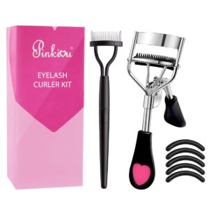 Pinkiou Eyelash Curler With Brush Mascara Muffle False Eyelashes Accessory Best Professional Tool for Lashes Curls Without for Daily Makeup