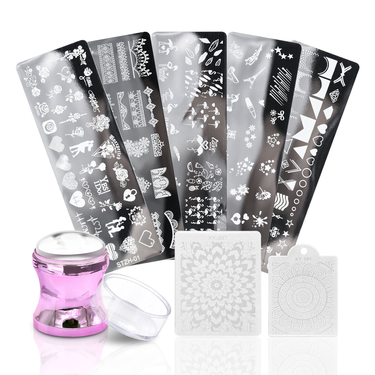 Nail Art Stamper,Pinkiou Nail Stamper Kit, Nail Stamping Plate Clear  Silicone Nail Stamper French Tip Nail Stamp With Template Scraper Nail  Plates,Stamper For Nails With 5PCS Stamping Plates - Pinkiou- A Airbrush