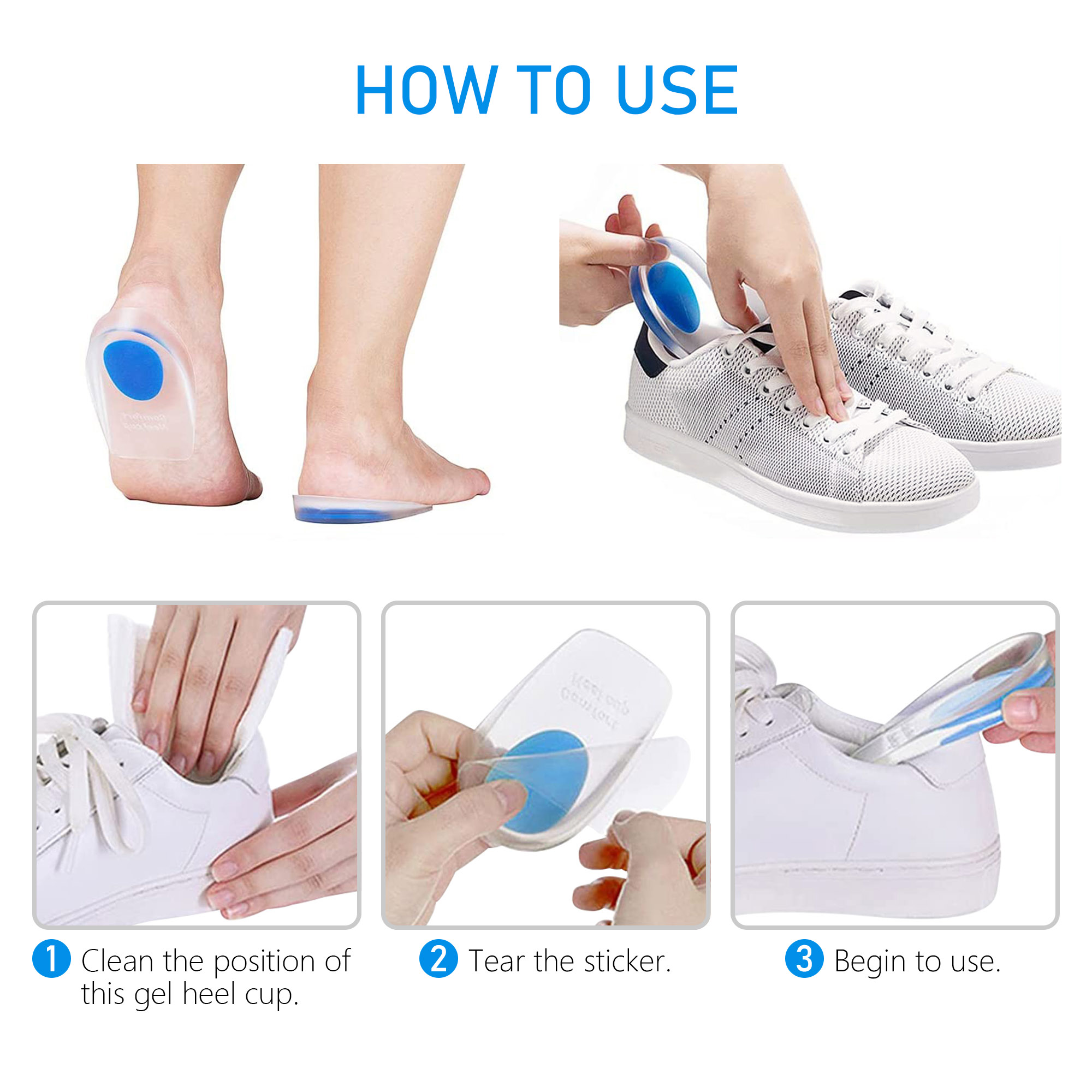 Gel Heel cups Silicon Heel Pad for Heel Ankle Pain, Heel Spur Shoe Support  Pad for Men and Women Shock Cushion Pad for Heels (1 PAIR)