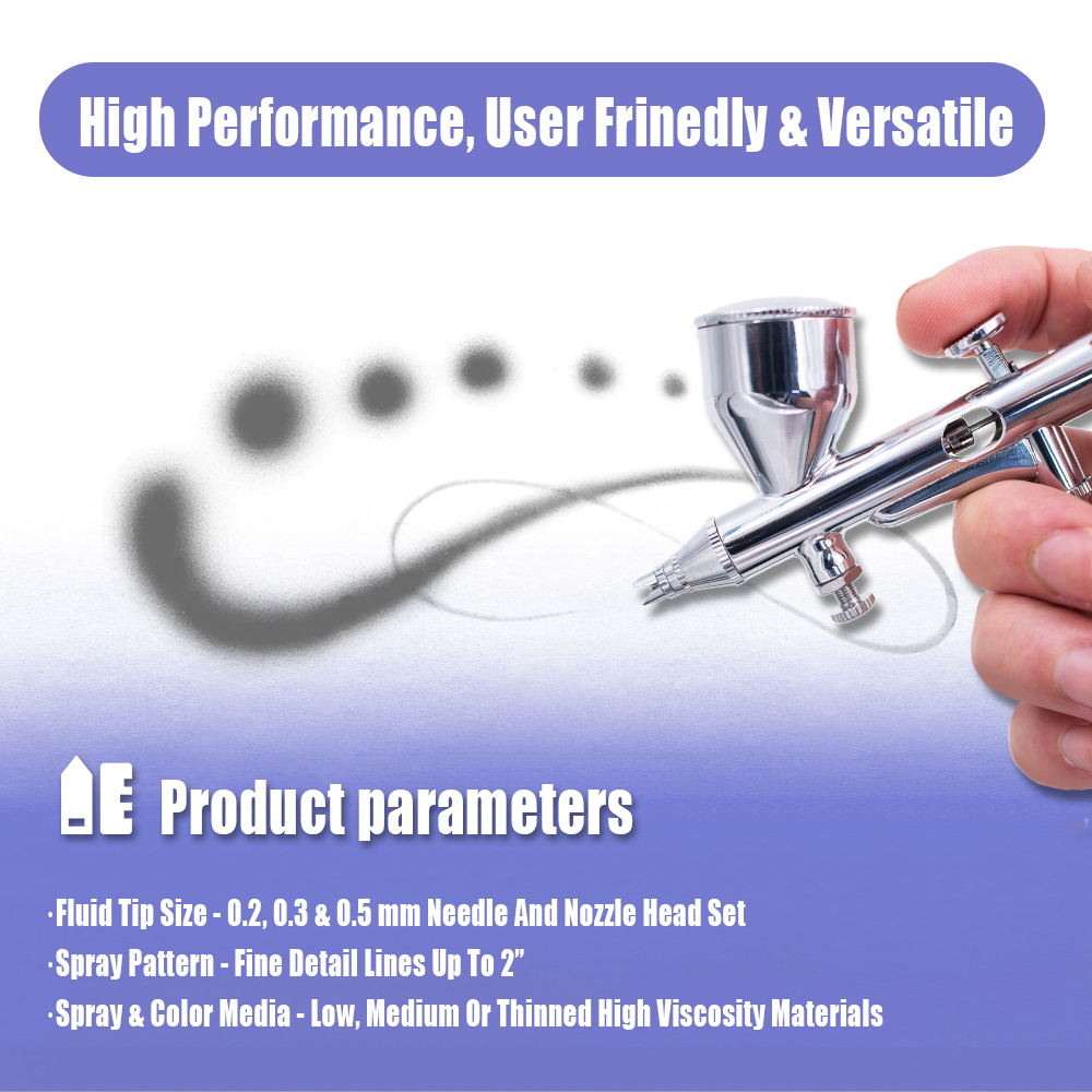 Pinkiou Airbrush Kit with Compressor Dual Action Air Brush Set with 1/6 HP Quiet Air Compressor Include 0.2mm 0.3 &0.5mm Needles and Hose for Model Painting Body Paint Cakes,Clothes Painting - Image 5