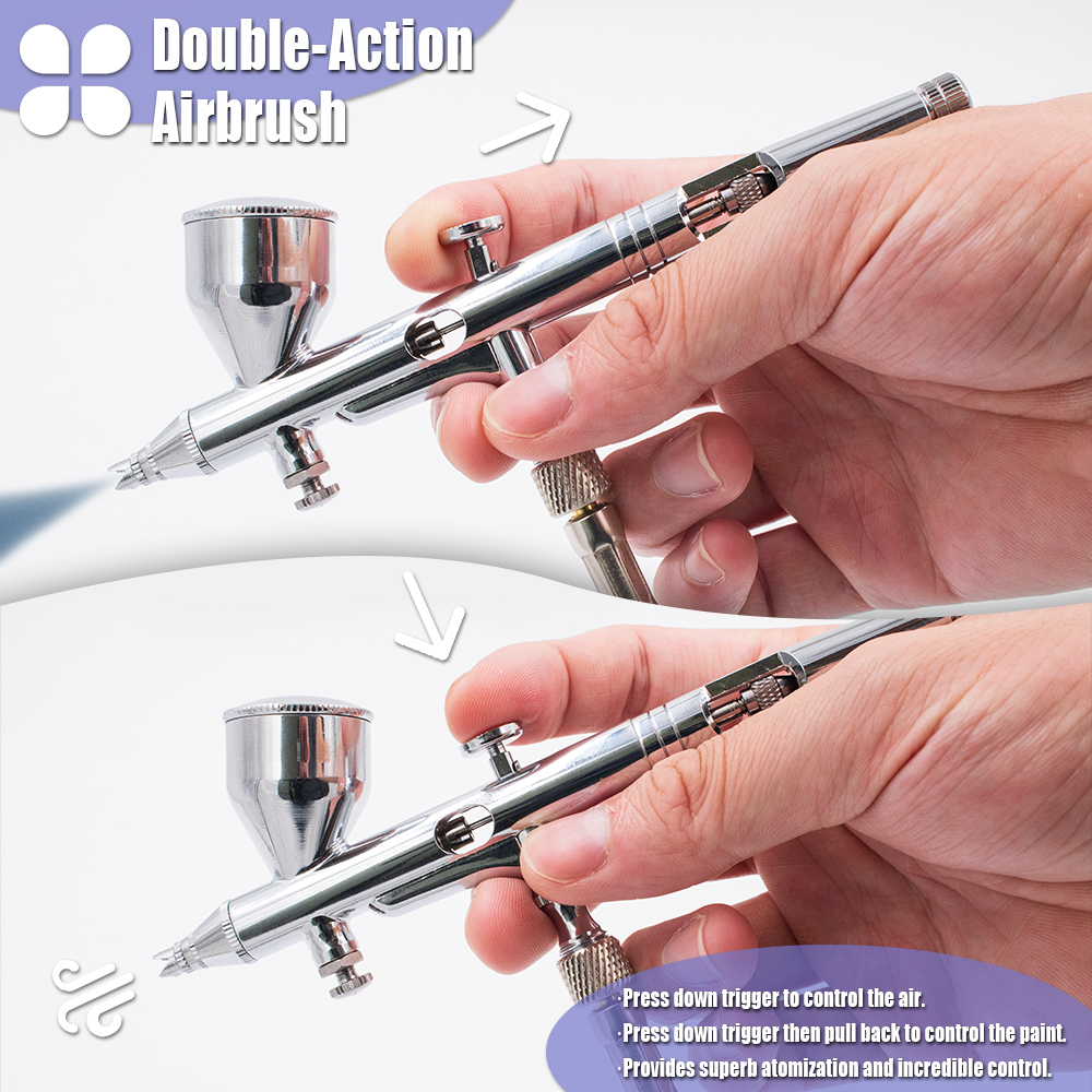 Pinkiou Airbrush Kit with Compressor Dual Action Air Brush Set with 1/6 HP Quiet Air Compressor Include 0.2mm 0.3 &0.5mm Needles and Hose for Model Painting Body Paint Cakes,Clothes Painting - Image 7