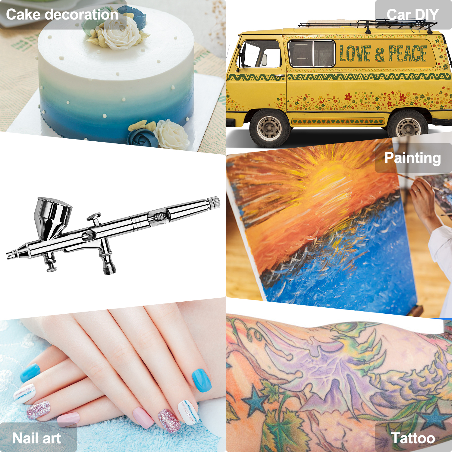 Pinkiou Airbrush Kit with Compressor Dual Action Air Brush Set with 1/6 HP Quiet Air Compressor Include 0.2mm 0.3 &0.5mm Needles and Hose for Model Painting Body Paint Cakes,Clothes Painting - Image 8