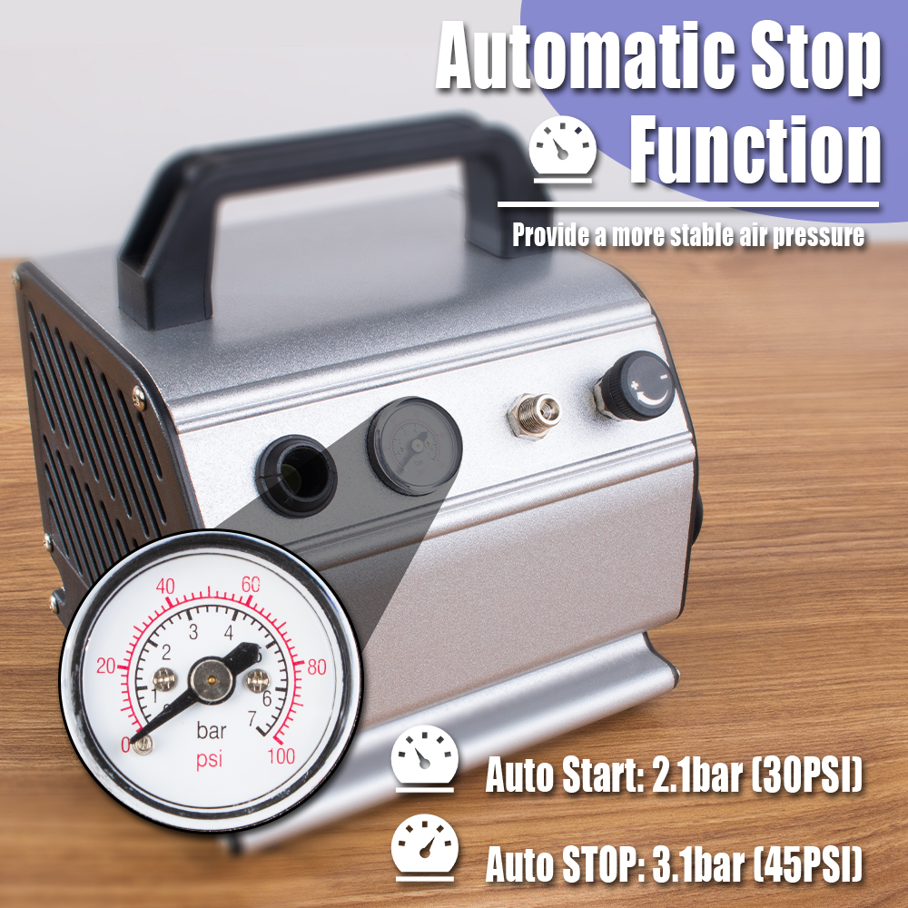 Pinkiou Airbrush Kit with Compressor Dual Action Air Brush Set with 1/6 HP Quiet Air Compressor Include 0.2mm 0.3 &0.5mm Needles and Hose for Model Painting Body Paint Cakes,Clothes Painting - Image 9