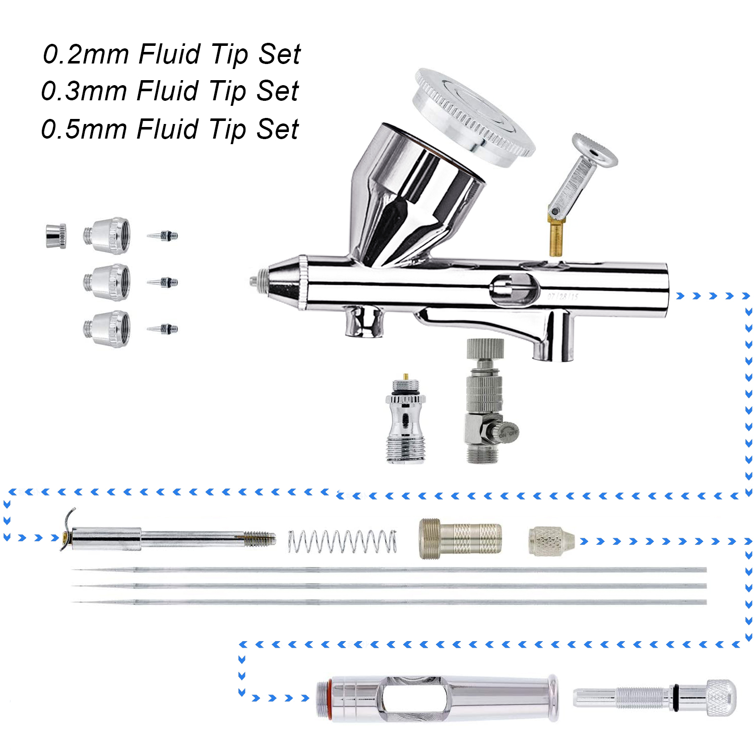 Pinkiou Airbrush Kit with Compressor Dual Action Air Brush Set with 1/6 HP Quiet Air Compressor Include 0.2mm 0.3 &0.5mm Needles and Hose for Model Painting Body Paint Cakes,Clothes Painting - Image 11