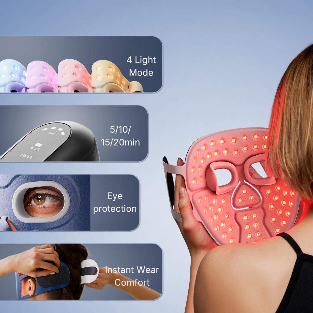 Pinkiou Red Light Therapy for Face 280 LEDs Infrared & Red Light Face Mask for Facial Skin Care with Modes