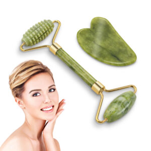 Pinkiou Jade Roller&Gua Sha Set for Face Roller Massage,Skin Care Tool for Wrinkles&Eye Puffiness Removal