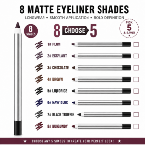 Pinkiou 8-Color Matte Longwear Eyeliner Pencil Set with Sharpener 5 Eyeliners-Pack Custom Set