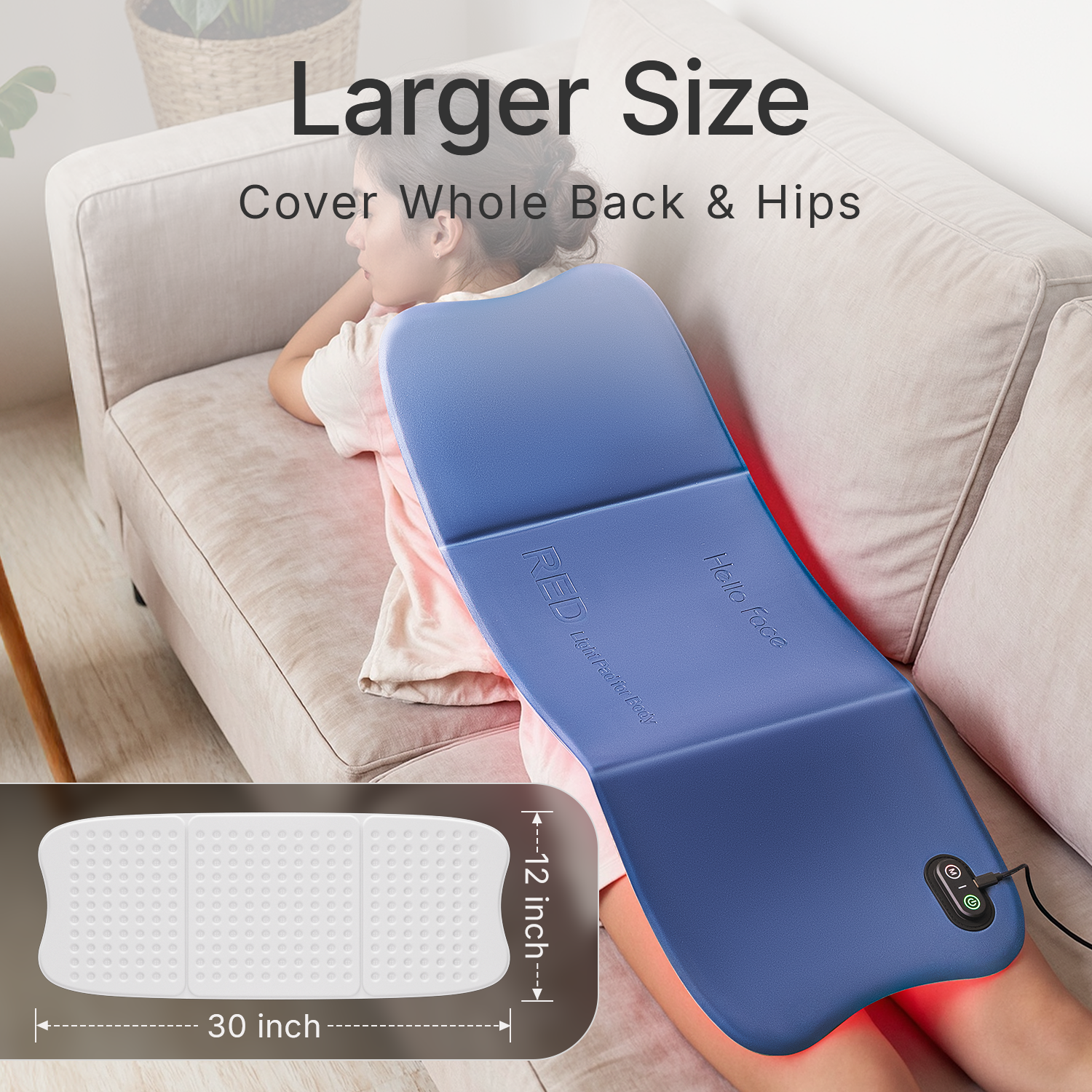 Red Light Therapy Mat for Body, 792 Tri-Chip LEDs 660nm Red & 850nm Near Infrared Light Therapy Pad, 30 x 12 Inch , 4 Modes & Adjustable Brightness for Back, Shoulder, Knee, Waist and Legs(Blue) - Image 5