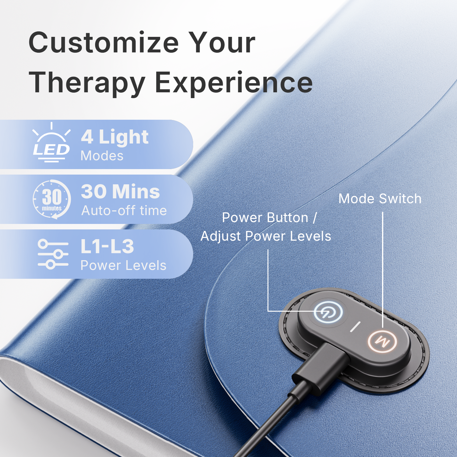 Red Light Therapy Mat for Body, 792 Tri-Chip LEDs 660nm Red & 850nm Near Infrared Light Therapy Pad, 30 x 12 Inch , 4 Modes & Adjustable Brightness for Back, Shoulder, Knee, Waist and Legs(Blue) - Image 8
