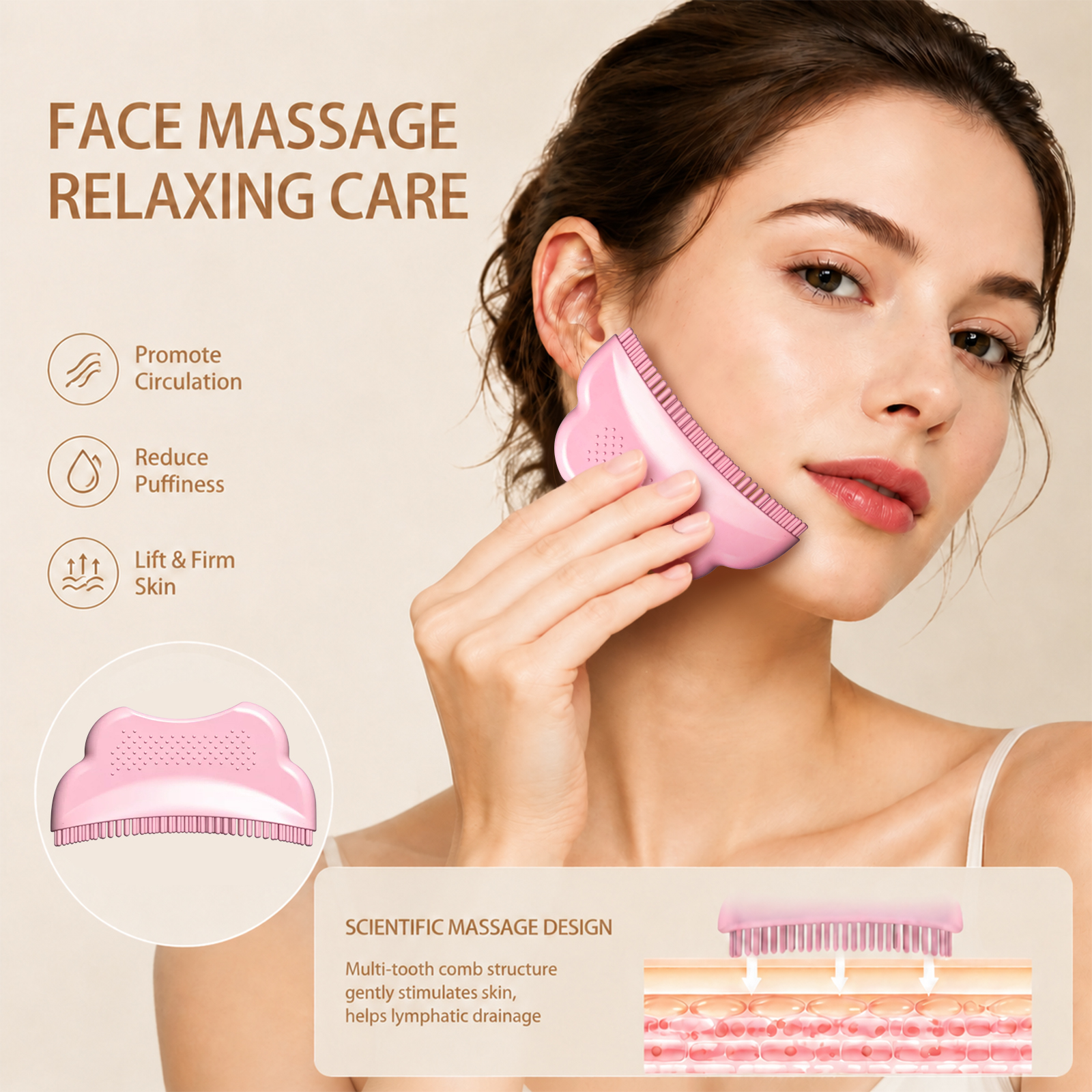 Pinkiou Lymphatic Contour Face Brush & Large Stainless Steel Gua Sha Tool Set, Gentle Facial Drainage Massager for Face and Neck, Jawline Sculpting, Anti-Puffiness for Women - Image 3