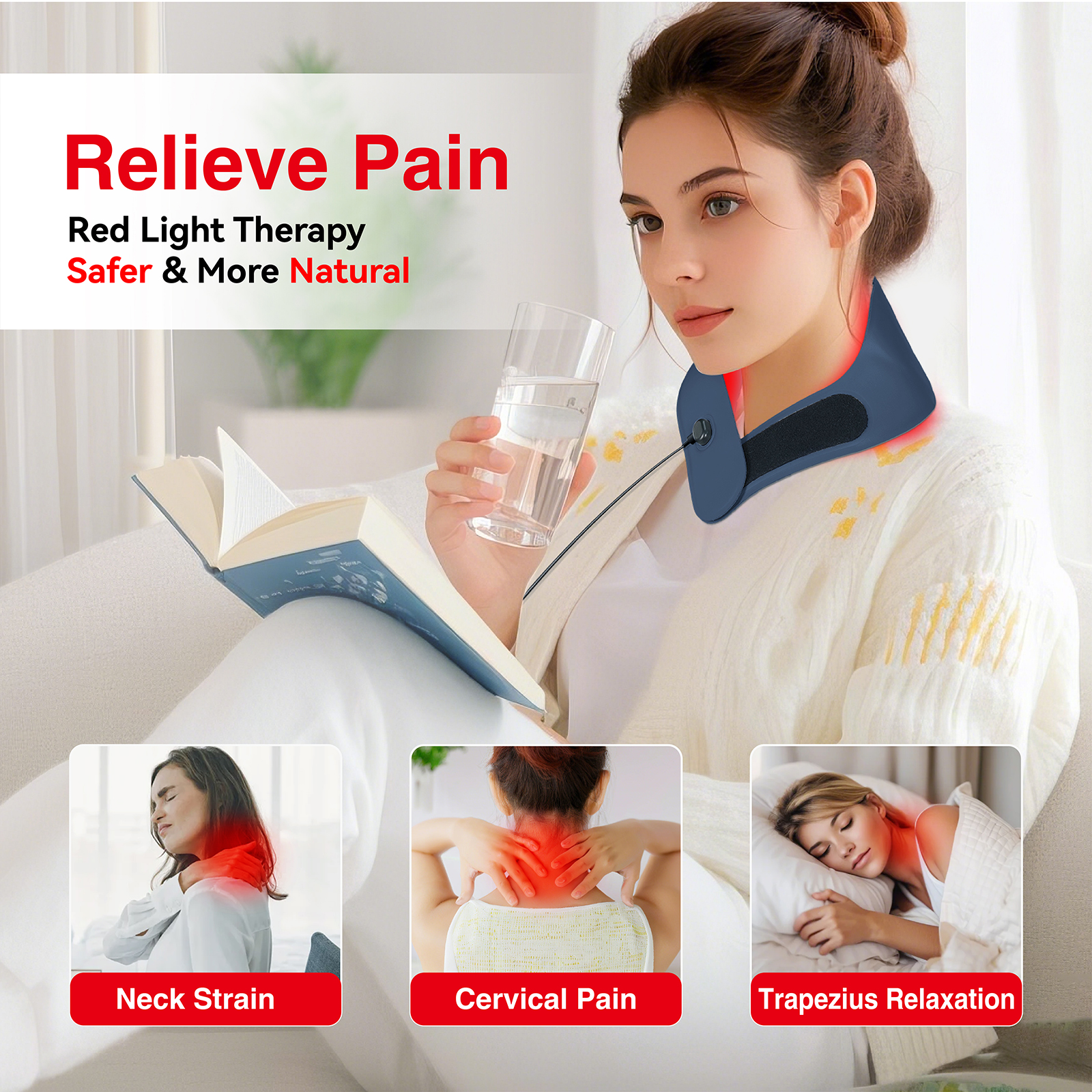 Red Light Therapy Neck Protector, Wearable 660nm Red & 850nm Near Infrared Light Therapy Device, 147 LEDs, 5W Neck Light Therapy Pad with 3 Brightness Levels, 10Hz & 40Hz Pulse Modes, 30-Min Timer - Image 2