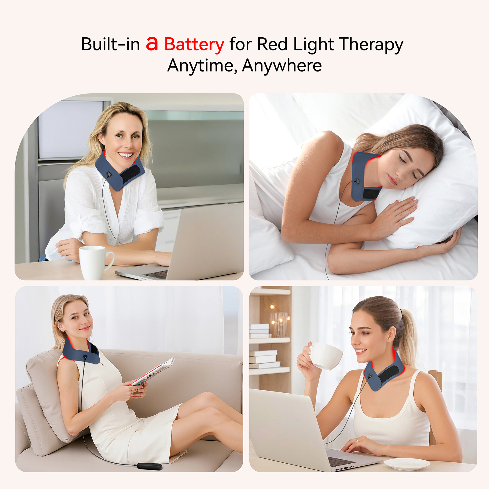 Red Light Therapy Neck Protector, Wearable 660nm Red & 850nm Near Infrared Light Therapy Device, 147 LEDs, 5W Neck Light Therapy Pad with 3 Brightness Levels, 10Hz & 40Hz Pulse Modes, 30-Min Timer - Image 7