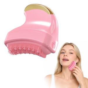 Pinkiou 2-in-1 Facial Massage Brush & Gua Sha, 3-Level Vibration & Heating, Soft Silicone Bristles, Facial Sculpting Beauty Tool for Daily Skincare, Pink
