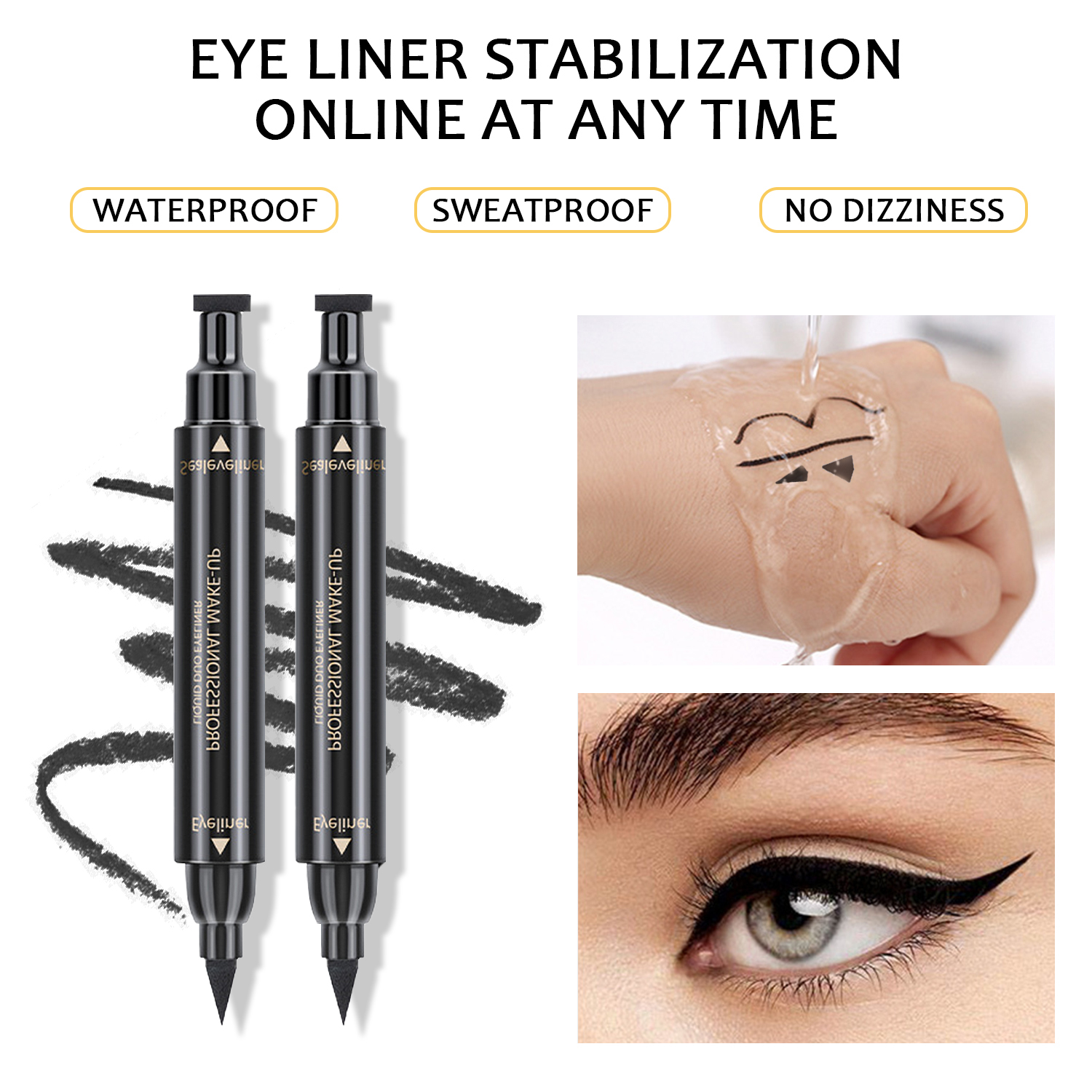 Pinkiou Eyeliner Stamp 2 Pens Winged liquid eyeliner, Eyeliner Stamp Wingliner Perfect Easy Cat Eye Stamp Wing Eyeliner Stamp Tool, Liquid Eye Liner, Waterproof & Smudgeproof - Image 3