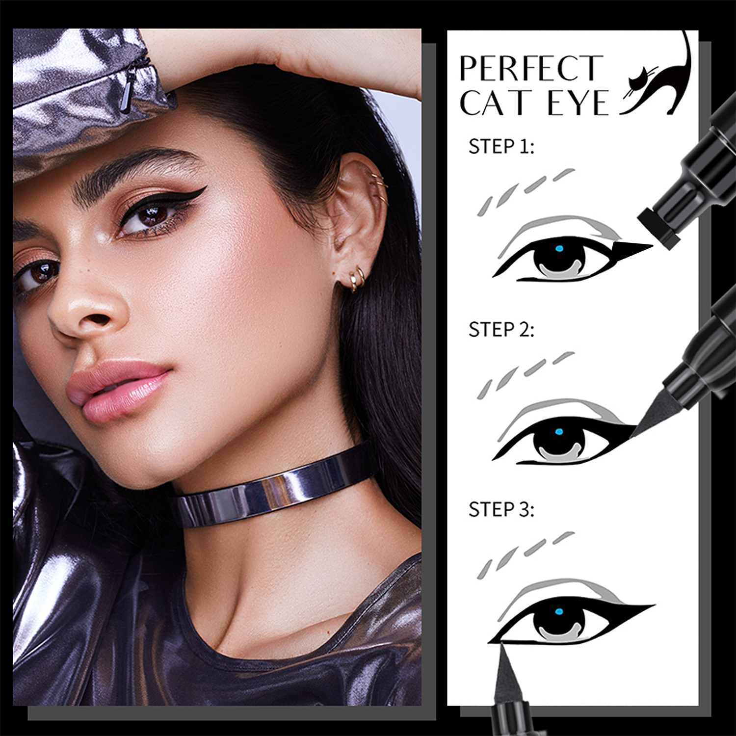 Pinkiou Eyeliner Stamp 2 Pens Winged liquid eyeliner, Eyeliner Stamp Wingliner Perfect Easy Cat Eye Stamp Wing Eyeliner Stamp Tool, Liquid Eye Liner, Waterproof & Smudgeproof - Image 4