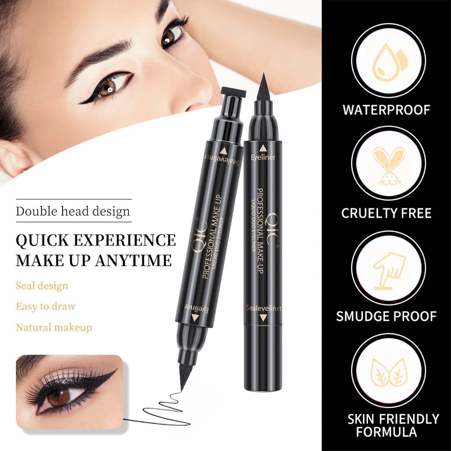 Pinkiou Eyeliner Stamp 2 Pens Winged liquid eyeliner, Eyeliner Stamp Wingliner Perfect Easy Cat Eye Stamp Wing Eyeliner Stamp Tool, Liquid Eye Liner, Waterproof & Smudgeproof - Image 5