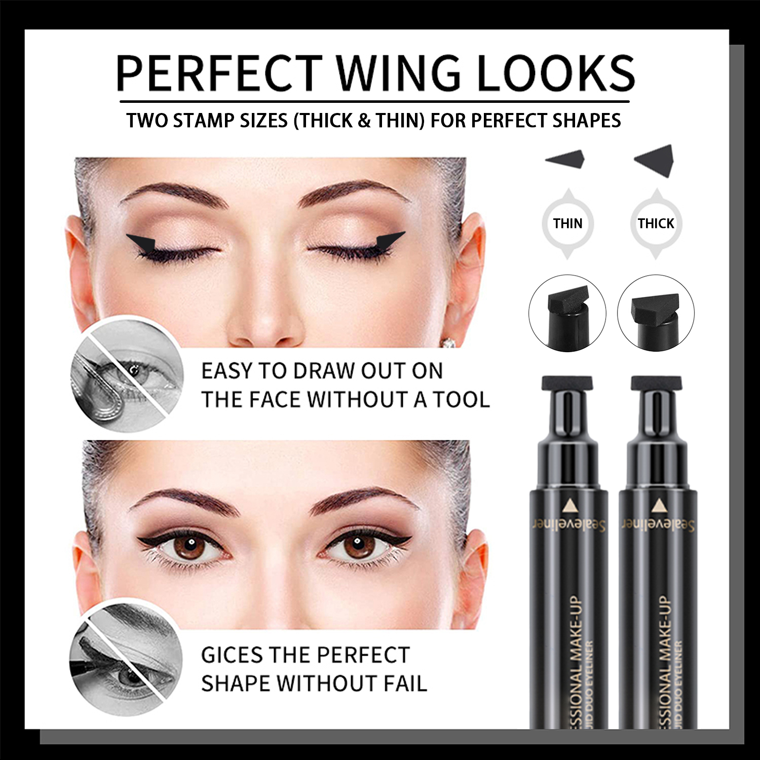 Pinkiou Eyeliner Stamp 2 Pens Winged liquid eyeliner, Eyeliner Stamp Wingliner Perfect Easy Cat Eye Stamp Wing Eyeliner Stamp Tool, Liquid Eye Liner, Waterproof & Smudgeproof - Image 6