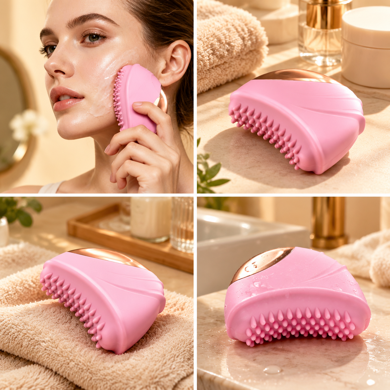 Lymphatic Contour Face Brush Electric 3-Level Vibration & Heating Facial Sculpting Tool, Double Chin Reducer & Anti-Puffiness facial brush for lymphatic drainage for Glowing Skin, Pink - Image 4